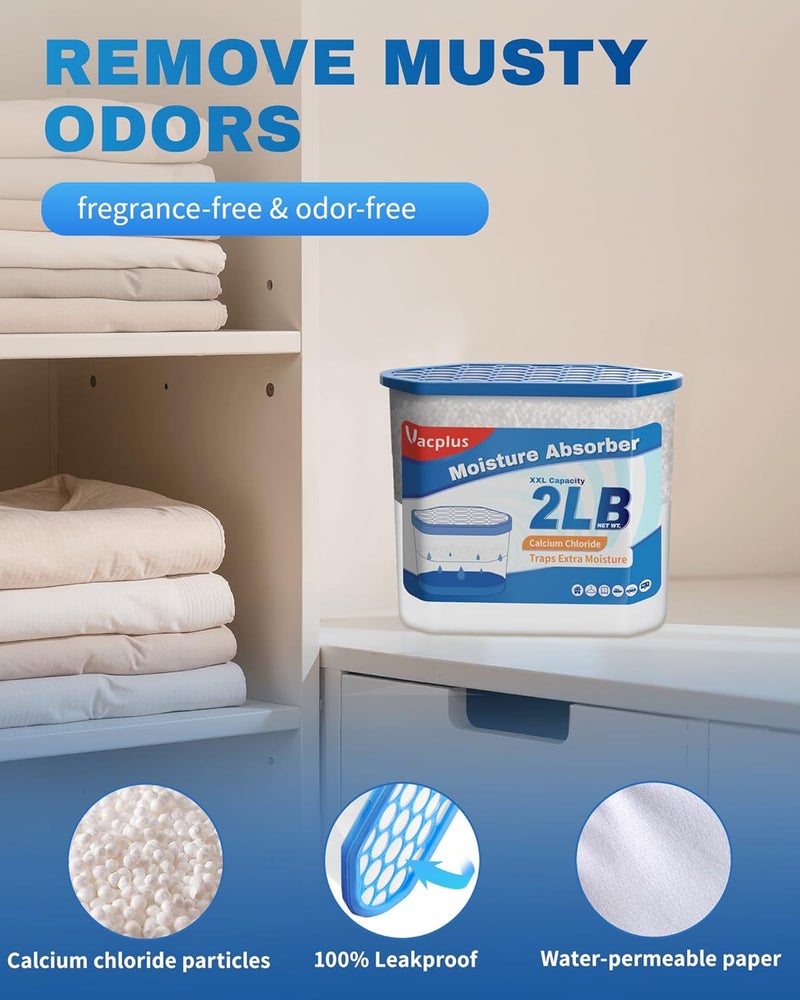 Vacplus Moisture Absorber Buckets – Large Capacity Dehumidifier and Humidity Absorber for Closet, Basement, Bathroom, RV, and Storage Areas, Unscented, 2 lbs, 6 Pack - Image 5